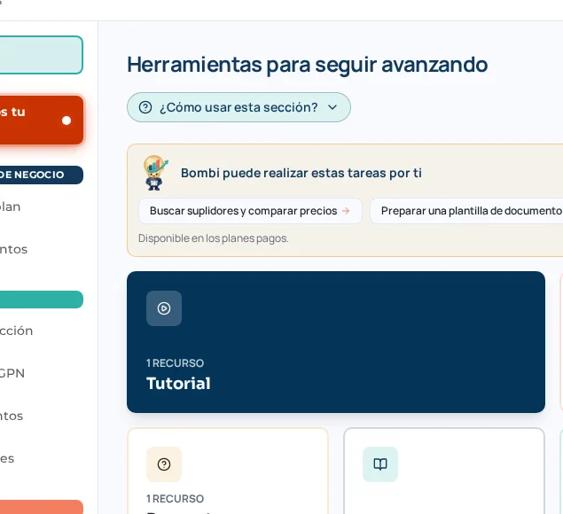 Encuentra recursos para tu empresa: pantalla real con datos de ejemplo