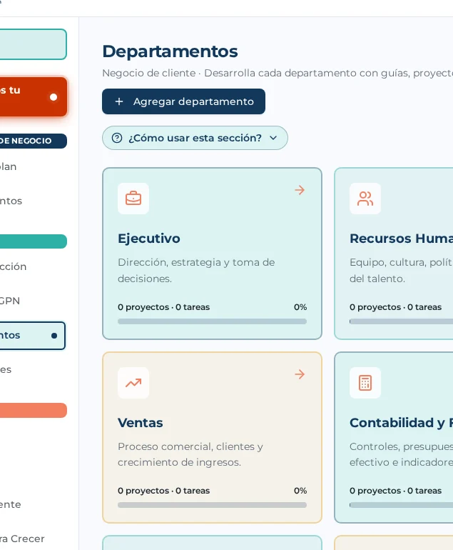 Diez departamentos reales de la plataforma con datos de ejemplo