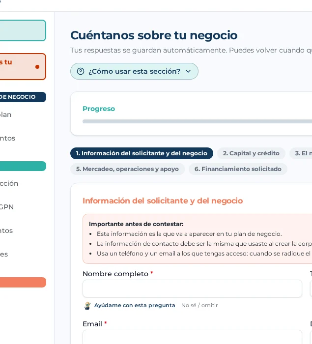 Cuestionario real de negocio con datos de ejemplo